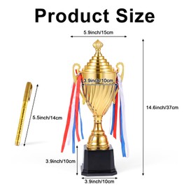 Caydo Large Trophy Gold Winner Trophy Cup with Golden Pen for Kids and Adults for Sports Events, Competitions, Tournaments,14.6Inch