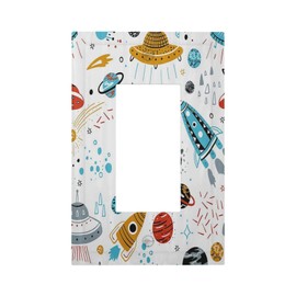 Cartoon Space Rocket Boys Universe Planet 1 Gang Rocker Light Switch Covers Decorative Unique Single Decora Outlet Wall Plate Faceplate Switchplate GFCI for Nursery Kidroom Bedroom Decor