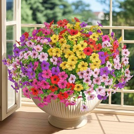 Besteek 20 Bundles Artificial Flowers for Outdoors Decoration Fake Silk Flowers UV Resistant Faux Plants Artificial Daisy Eucalyptus for Spring Summer Garden Yard Porch Window Home Decor, Mix Colors