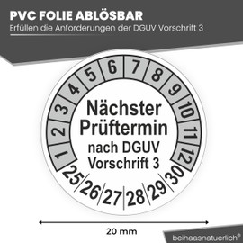 beihaasnatuerlich® Pack of 560 Test Badges "Next Test Date", 20 mm Diameter, Test Labels According to DGUV V3, 2025-2030, Test Stickers, E-Check Test Label, Badge for Electrical Appliances (Grey, 5