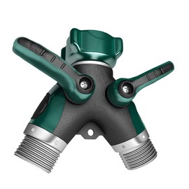 Ukipos Divisor de Manguera de 2 Vías de Metal Con sistema de Atornillado y Roscado. Diseño de fácil agarre, Conector de Manguera de Jardín con mangos largos y suaves, Válvula integrada