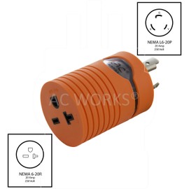 AC WORKS NEMA L6-20P 20Amp 250Volt Locking Plug to NEMA 6-15/20R 15/20Amp 250Volt Female Connector Adapter (Compact)