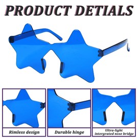 20Pcs Star Shaped Sunglasses, Transparent Colorful Pentagram Glasses Star Sunglasses for Women Party Favor (BLUE)