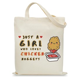 KONSOM Canvas Aesthetic Cute Chicken Nuggets Tote Bag for Girl Teen Women with Pockets Reusable Grocery Bags Graduation Vacation Shopping Beach Birthday Christmas Gifts