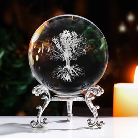 Ahantper 3.15"/80mm Crystal Ball with Stand, Modern Home Decor Gift Ornaments for Living Room, Bedroom, Office Desktop, Table, Shelf (Tree of Life)