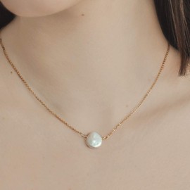 Collar para Dama con Baño de Oro de 18k, Rolling Rocks, Mint Pearl, Diseño Elegante y Perla Cultivada Naturalmente, Dorado