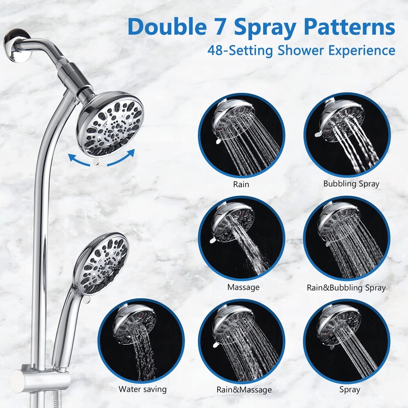 UCLIMAA High Pressure 48-Settings Shower Head with Handheld Shower,Drill-Free 3-Way