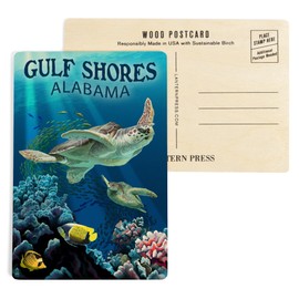 Gulf Shores, Alabama, Sea Turtles Swimming (4x6 Birch Wood Postcards, 2-Pack Stationary, Rustic Home Wall Decor)