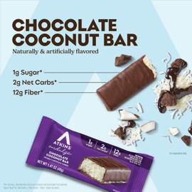 Atkins Endulge Chocolate Coconut Flavored Bar, Low Sugar Treat, High in Fiber, 16 Count