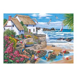 The House of Puzzles Seaspray Cottages Jigsaw - Big 500 Piece Jigsaws For Adults, Extra Large Pieces, Artist Illustrated, Scenic Landscape, Deluxe Puzzle Gifts