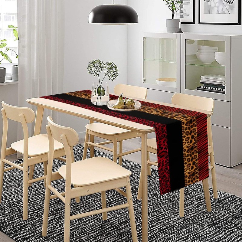 Leopard Print Table Runner,Modern Fashion Style Red Black Seasonal Spring