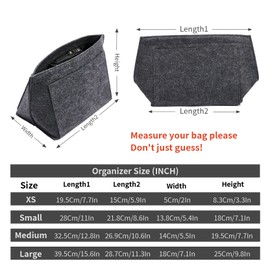 KOMHPS Bag Organizer Insert for Tote Bag, Felt Purse Organizer Handbag Backpack Compatible with Longchamp, Le Pliage, LV, Coach