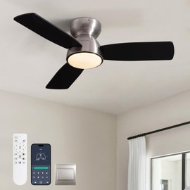 MOOONICHE 32" Ceiling Fan with Light and Remote/APP Controls, Low Profile Bedroom Fans with Reversible Motor, 6-Speeds,3CCT, Dimmable Timable LED Fandelier for Living Dining Room Kitchen-Nickel