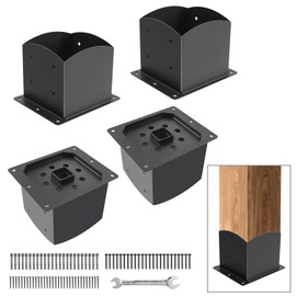 Post Base 4 Pcs, 6"x 6" (Inner Size 5.6"x5.6") Wood Fence Post Anchor Base,Heavy Duty Powder-Coated Steel Pergola Brackets,Post Support Bracket Fit for Outdoor Pavilion Deck Railing Pergola Mailbox