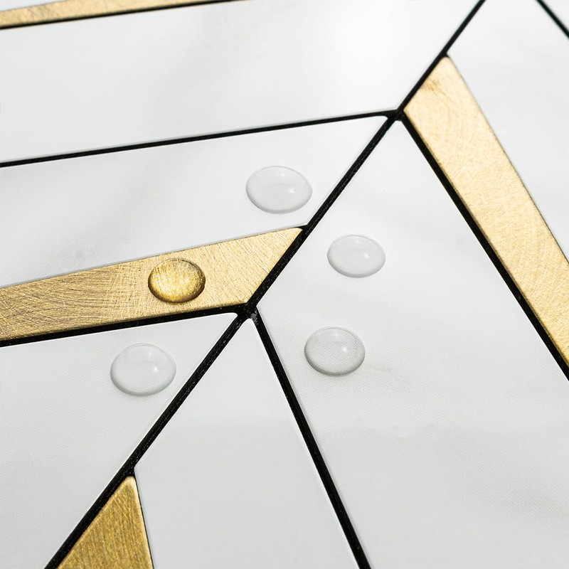 DICOFUN Polished White Marble PVC Mixed Metal Gold Herringbone Tile