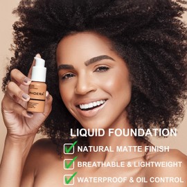 Liquid Foundation Set, 2 Count Flawless Foundation and Makeup Spong Set for Natural Look, Waterproof, Medium Coverage, Matte Finish, Oil-Control, Odorless, Super Stay Up to 12 Hour (104 &105)