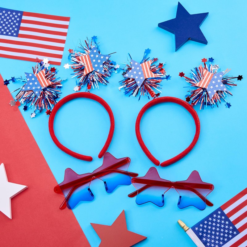 Fasinheaco 4 Pcs 4th Of July Accessories Patriotic Star Headband