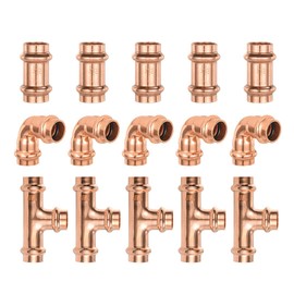 Orianse 15-Pro Pack Copper Propress Fittings Plumbing Heavy Duty 1/2" (Each 5 Pack Propress Elbow Tee Coupling Combo) for Copper Pipe Tubing connection，NSF cUPC Certificate