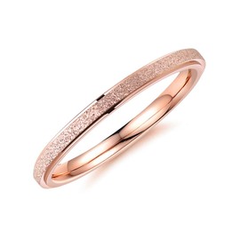 OAKKY Women Stainless Steel 2MM Scrub Wedding Band Ring Rose Gold Size K