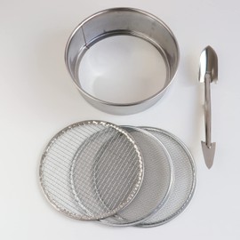 Wazakura Stainless Steel Soil Potting Set with 3PCS Soil Sieve Set and Soil Scoop, 3 Interchangeable Sieve Mesh Filter Sizes, Bonsai Gardening Tool Kit - Sieve + Scoop