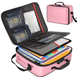 ROLOWAY Fireproof Document Bag with Lock (17 x 11.8 x 5 inch) electronic safe - Color: Lovey Rose