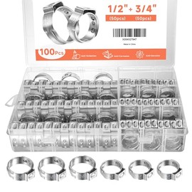 100PCS Pex Crimp Rings Assortment(1/2"and 3/4"), 2 Sizes Heavy Duty 304 Stainless Steel Pex Clamps, Single Ear Hose Clamps for Pex Tubing Pipe Fitting Connections