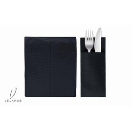 VelaHub Soft Point 50 Cutlery Napkins, High-Quality Disposable Napkins, 32 x 38 cm, Black