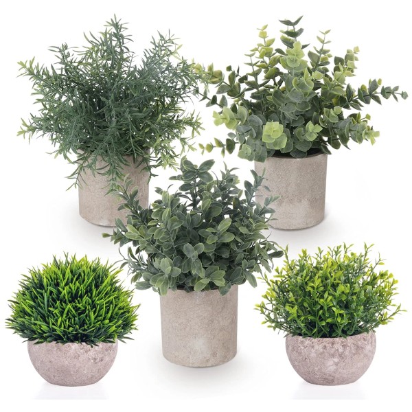 Lemonfilter Set Of 5 Mini Potted Artificial Plants Fake Small