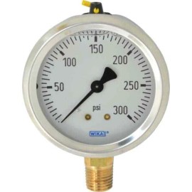 Wika 2-1/2" Dial, 1/4 Thread, 0-300 Scale Range, Pressure Gauge Lower Connect...