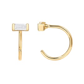 PAVOI 14K Gold Plated 925 Sterling Silver Huggie Half Hoop Earrings | Hypoallergenic Minimalist Tiny Cartilage Earring (Baguette, Yellow Gold)