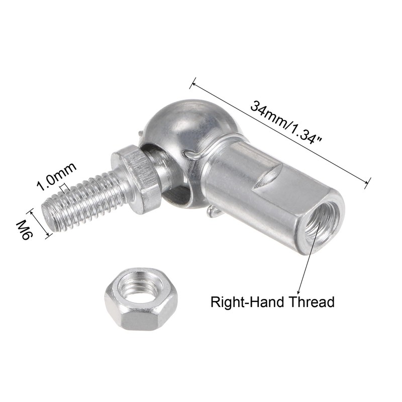 sourcing map CS10 Angle Ball Joint, M6x1.0 Right-Hand Thread, Self-lubricating