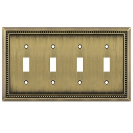 Henne Bery Sunken Pearls Heavy Duty Decorative Wall Plate Switch Plate Outlet Cover (Quad Toggle, Antique Brass)