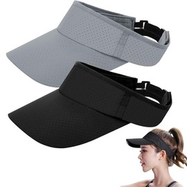 HKYLRAT 2 Pcs Sun Visor Hats, Adjustable Golf Tennis Visor Sports Outdoor Beach Cap foe Men Womens, Grey Black