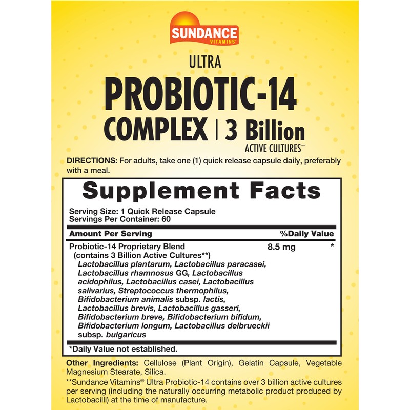 Sundance Probiotic-14 Complex | 3 Billion Active Cultures | 60