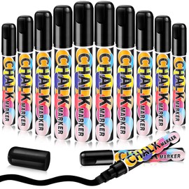 Fuutreo 10 Pack Jumbo Chalk Markers Window Chalk Markers Car Window Markers Large Chalk Markers Liquid Chalk Markers Pen With 10mm Wide Tips Erasable Window Markers For Cars Glass(Black)