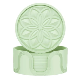 HFHOME Silicone Coasters Set for Drinks - 6 Pack With Holder, Table Cup Mat for Coffee Table, Desk, Bar - Tabletop Protection Gift - Nyanza Green