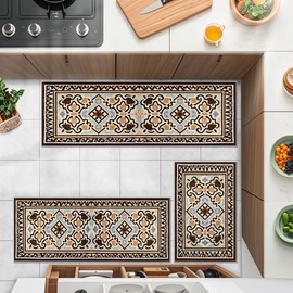 Farmhouse Kitchen Rugs Set of 3 Washable Throw Rugs with Rubber Backing Non Slip Floor Mats Carpet for Kitchen, Laundry Room, Hallway