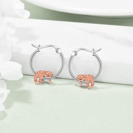 YFN Sloth Earrings, Sterling Silver Sloth Hoop Earrings, Animal Earrings, Jewelry for Women, Sloth Gifts for Teen Girls, Sterling Silver