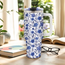 DUUV Floral Gifts for Women, Flower Tumbler, Flower Gift for Her on Christmas Birthday Mothers Day, Watercolor Designed Gift Ideas, 40 Oz Tumbler with Handle