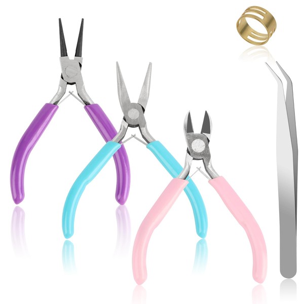 Jewellery Pliers Set, 3 Pieces Jewellery Pliers, Pliers Set for Jewellery Making with Needle-Nose Pliers, Chain Pliers, Wire Cutter Pliers, 1 x Ring, 1 x Tweezers for Jewellery Repair, Wire Packaging