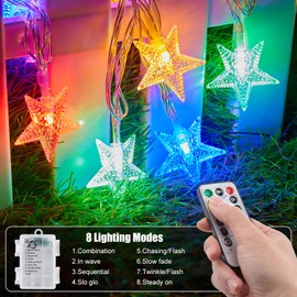 Brightown Star String Lights Battery Operated - 17 ft 50 LED Star Fairy String Lights with Remote and Timer, 8 Modes Waterproof for Bedroom Tent Loft Bed Patio Party Wedding Decor, Multicolor