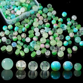 Jmzothie 105pcs Glass Beads，Multi-Colour Polished Round Beads Loose Beads Crystal Beads Bracelets Beads for Jewelry Making Earring, Necklaces, and DIY Crafts (Green)