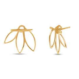 Lotus Flower Ear Jacket Stud Earrings Jewelry For Women In 14k Yellow Gold Plated Sterling Silver With Push Back
