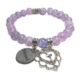 Stretchy Faith Based Lavender Crackle Beaded Bracelet with Cross Charm