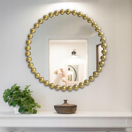 WAMIRRO 24"x24" Large Decorative Gold Mirror Luxury Living Room Round Ornate Mirorrs for Entryway Firplace Mantel Hallway