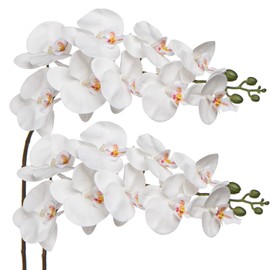 Orchid White 31.5" Real Touch Signal Stem Phalaenopsis Orchid Spray with 9 Large Flowers for Home Arrangement, Artificial Flowers for Home Decor, Office House Decor- White Orchids Flowers 2 Pcs