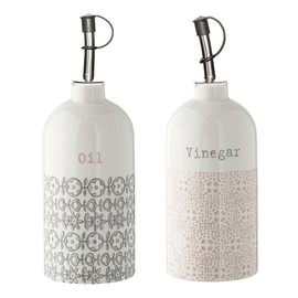 Bloomingville Essig-Öl-Flaschen Cecile Retro Essig und Öl Flaschen Set Ø 7,0 x H 20 cm, grau rosa, Keramik, 2er Set