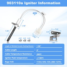 903110A 903110 Universal Furnace Ignitor With Plug, Round Silicon Nitride Hot Surface Igniters Kit Replacement for Nordyne Furnace Igniters 632313, 632313C, FC047
