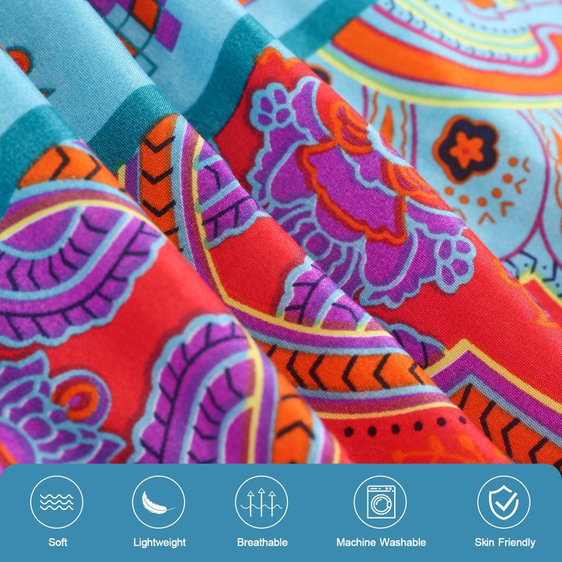 King Size Bohemian Duvet Cover Red and Blue Colorful Boho