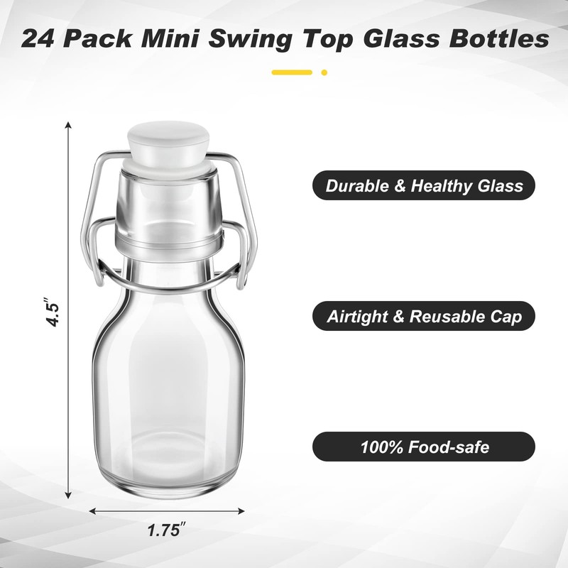 Tessco 24 Pcs Mini Swing Top Glass Bottles with Stoppers